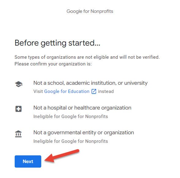 Confirm Eligibility to Create a Google for Nonprofit Account