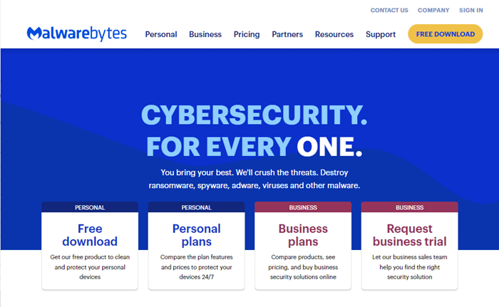 Malwarebytes Homepage