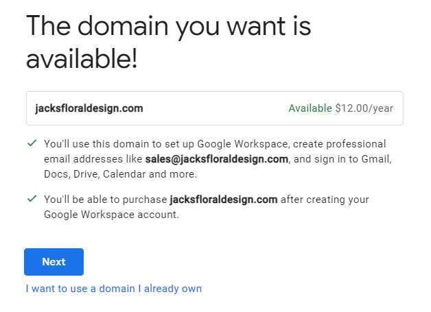 Confirm Your Domain Name Selection