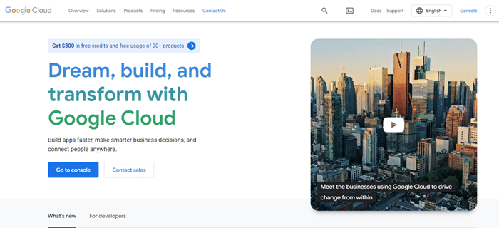 Google Cloud Platform Homepage