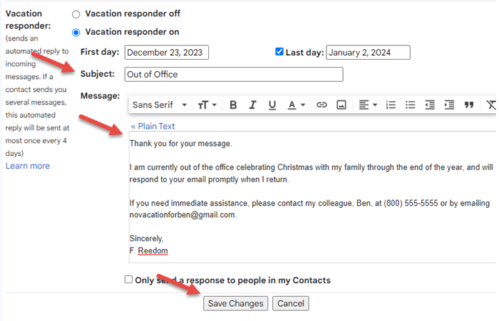 Compose Your Gmail Out of Office Message / Gmail Vacation Responder Message